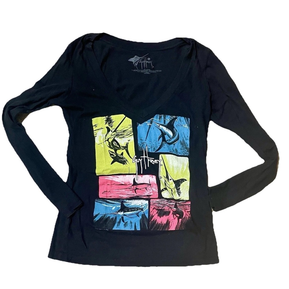 Guy Harvey Black with Assorted Colors Blue Marlin Long Sleeve Top